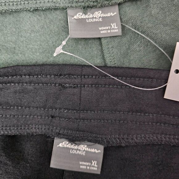 Eddie Bauer New Fleece Lounge High Waist Black Green Pocket Joggers Ladies 2 Pk - Picture 3 of 10